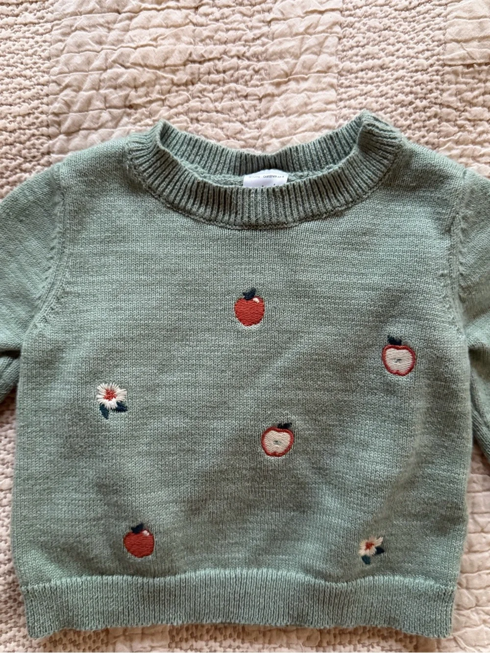 Carters Green Knit Sweater with Apple Embroidery 3 months